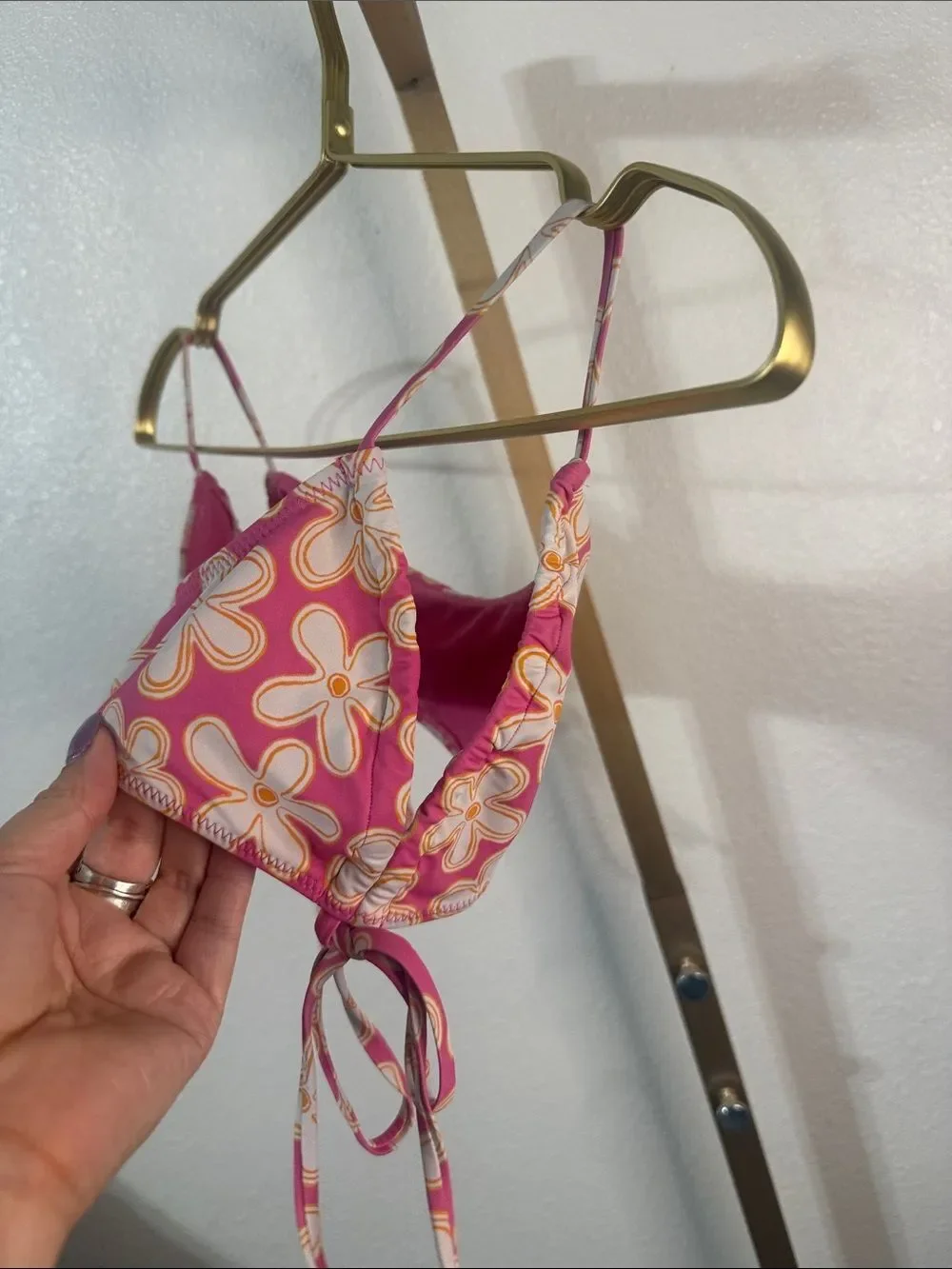 LA Hearts- Pink Floral Tie-Side Bikini set- size Small/XS
